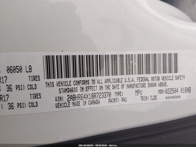 2008 Chrysler Town & Country Limited მანქანა იყიდება აუქციონზე, vin: 2A8HR64X18R723370, აუქციონის ნომერი: 46186383