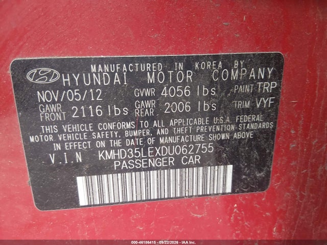 46186415 :رقم المزاد ، KMHD35LEXDU062755 vin ، 2013 Hyundai Elantra Gt مزاد بيع