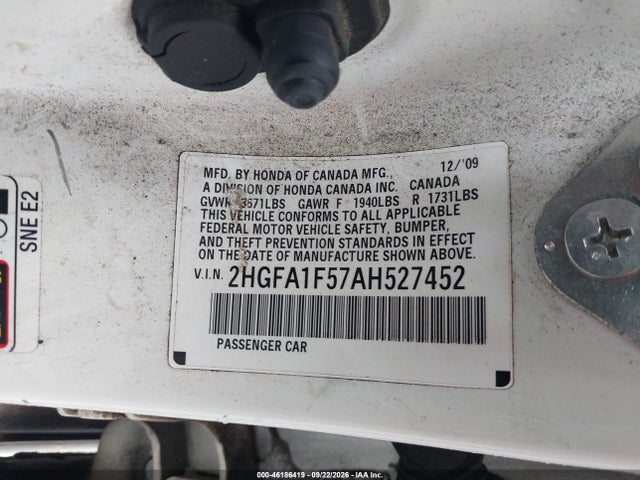 Продаж на аукціоні авто 2010 Honda Civic Lx, vin: 2HGFA1F57AH527452, номер лоту: 46186419