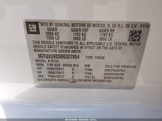 Aukcja sprzedaży 2014 Gmc Sierra 1500 Sle, vin: 3GTU2UEC6EG357854, numer aukcji: 46186449