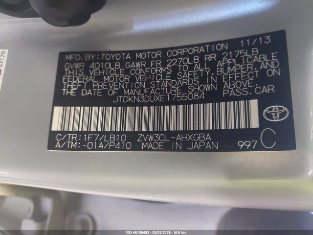 Aukcja sprzedaży 2014 Toyota Prius Four, vin: JTDKN3DUXE1755084, numer aukcji: 46186453