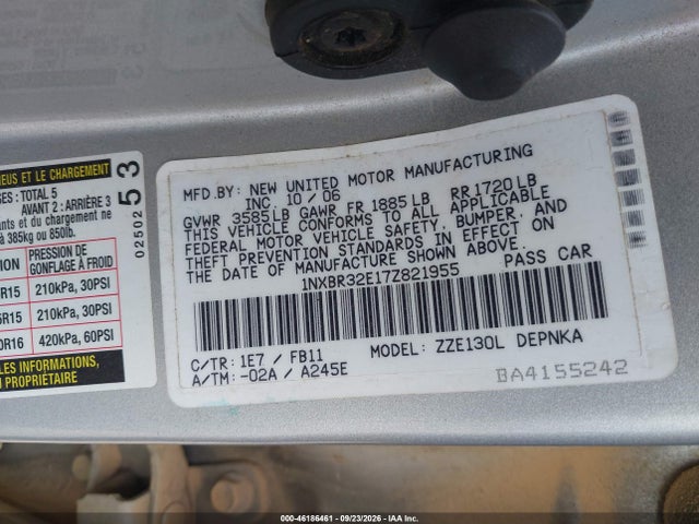 46186461 :رقم المزاد ، 1NXBR32E17Z821955 vin ، 2007 Toyota Corolla Le مزاد بيع
