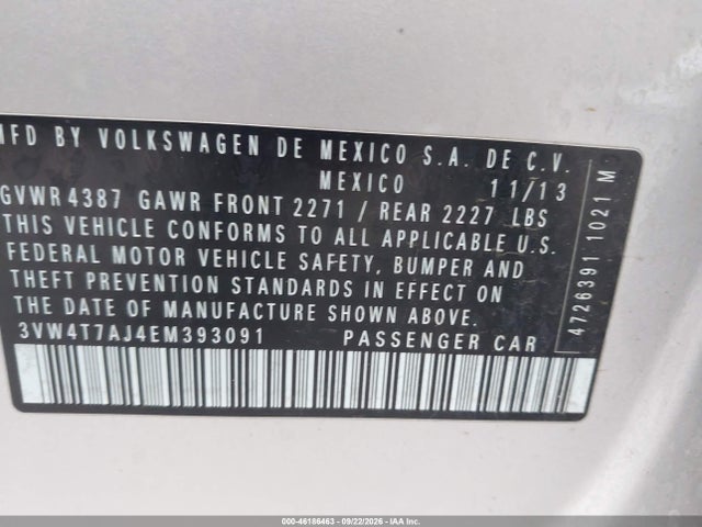 2014 Volkswagen Jetta Gli მანქანა იყიდება აუქციონზე, vin: 3VW4T7AJ4EM393091, აუქციონის ნომერი: 46186463