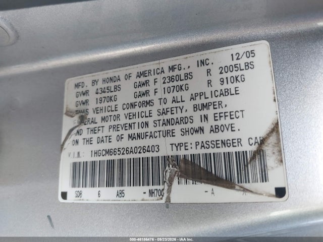 Продажа на аукционе авто 2006 Honda Accord 3.0 Ex, vin: 1HGCM66526A026403, номер лота: 46186476