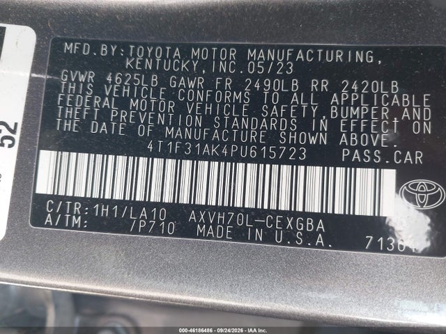 Продаж на аукціоні авто 2023 Toyota Camry Xle Hybrid, vin: 4T1F31AK4PU615723, номер лоту: 46186486
