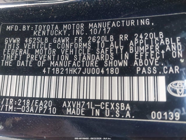 4T1B21HK7JU004180 Toyota Camry Hybrid Se