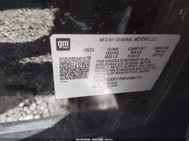 46186498 :رقم المزاد ، 1G1ZG5ST7RF238731 vin ، 2024 Chevrolet Malibu Fwd Rs مزاد بيع