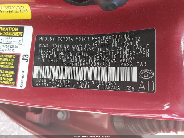 Продажа на аукционе авто 2012 Toyota Corolla Le, vin: 2T1BU4EE2CC825704, номер лота: 46186505