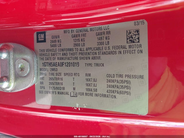 Aukcja sprzedaży 2015 Gmc Canyon, vin: 1GTH5AEA0F1201010, numer aukcji: 46186507