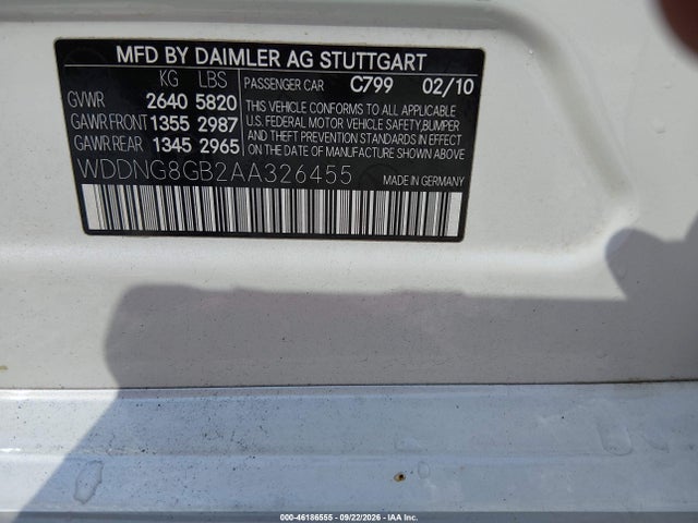 46186555 :رقم المزاد ، WDDNG8GB2AA326455 vin ، 2010 Mercedes-benz S 550 4matic مزاد بيع