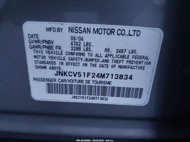 Aukcja sprzedaży 2004 Infiniti G35x, vin: JNKCV51F24M713834, numer aukcji: 46186580