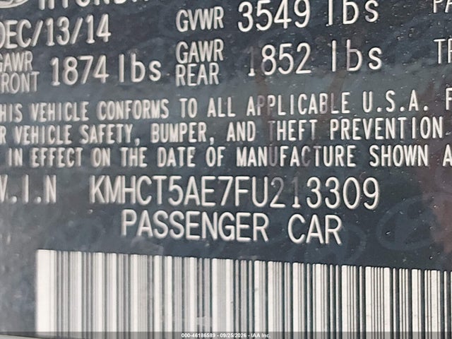 2015 Hyundai Accent Gs მანქანა იყიდება აუქციონზე, vin: KMHCT5AE7FU213309, აუქციონის ნომერი: 46186589