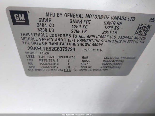 Aukcja sprzedaży 2012 Gmc Terrain Sle-2, vin: 2GKFLTE52C6372723, numer aukcji: 46186637