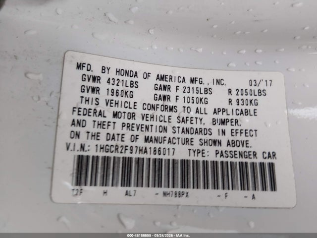 Honda Accord Ex-l 2017 1HGCR2F97HA186017 Image 9