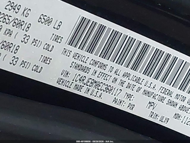 46186656 :رقم المزاد ، 1C4RJEBM0EC360117 vin ، 2014 Jeep Grand Cherokee Limited مزاد بيع