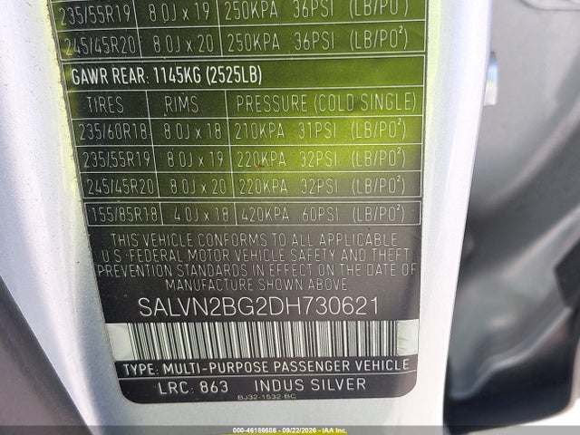 Aukcja sprzedaży 2013 Land Rover Range Rover Evoque Pure, vin: SALVN2BG2DH730621, numer aukcji: 46186686