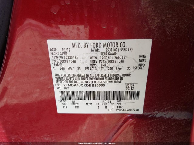 2013 Ford Edge Sel მანქანა იყიდება აუქციონზე, vin: 2FMDK4JCXDBB26555, აუქციონის ნომერი: 46186689