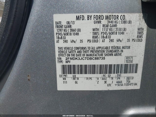 Aukcja sprzedaży 2013 Ford Edge Sel, vin: 2FMDK3JC7DBC88735, numer aukcji: 46186695