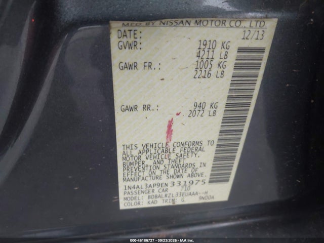 Продаж на аукціоні авто 2014 Nissan Altima 2.5 S, vin: 1N4AL3AP9EN331975, номер лоту: 46186727
