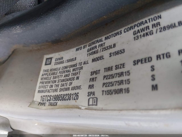 2005 Gmc Canyon Sle მანქანა იყიდება აუქციონზე, vin: 1GTCS198658238126, აუქციონის ნომერი: 46186729