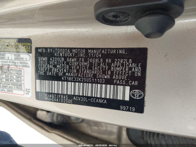 46186731 :رقم المزاد ، 4T1BE32K25U511103 vin ، 2005 Toyota Camry Le مزاد بيع