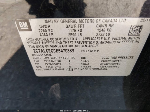 2011 Gmc Terrain Sle-2 მანქანა იყიდება აუქციონზე, vin: 2CTALSEC0B6470389, აუქციონის ნომერი: 46186765