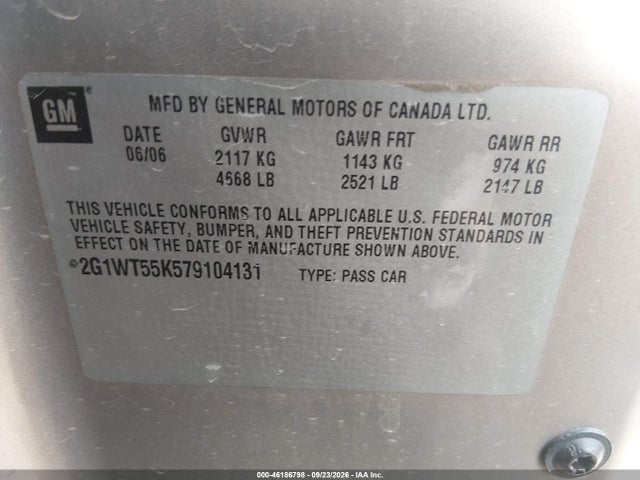Aukcja sprzedaży 2007 Chevrolet Impala Lt, vin: 2G1WT55K579104131, numer aukcji: 46186798