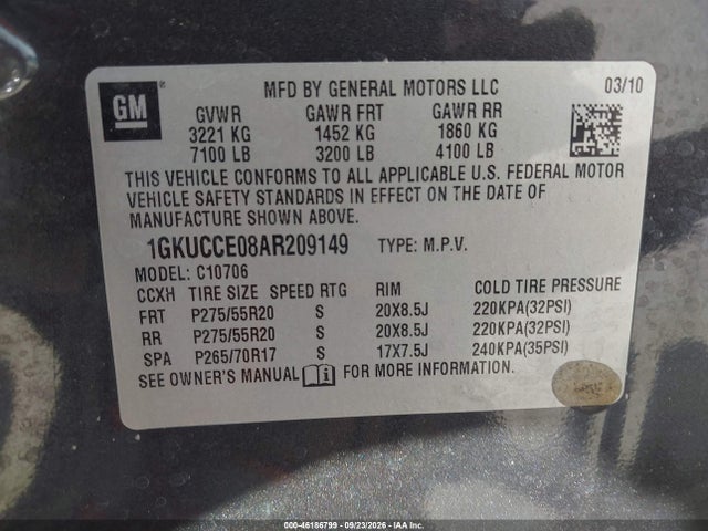 Aukcja sprzedaży 2010 Gmc Yukon Slt, vin: 1GKUCCE08AR209149, numer aukcji: 46186799