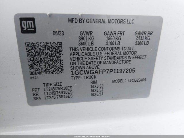 46186830 :رقم المزاد ، 1GCWGAFP7P1197205 vin ، 2023 Chevrolet Express Cargo Rwd 2500 Regular Wheelbase Wt مزاد بيع