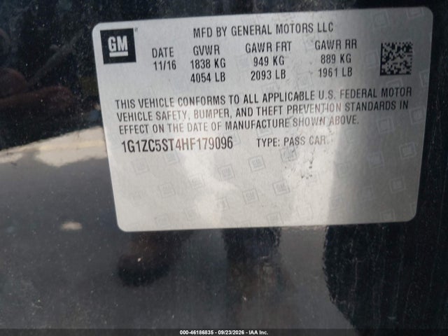 2017 Chevrolet Malibu 1fl მანქანა იყიდება აუქციონზე, vin: 1G1ZC5ST4HF179096, აუქციონის ნომერი: 46186835