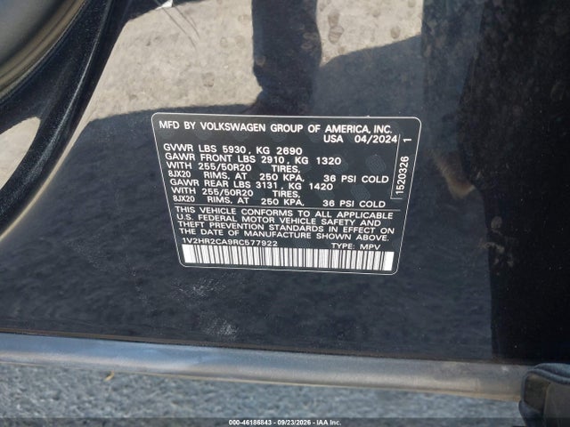 Aukcja sprzedaży 2024 Volkswagen Atlas 2.0t Se W/technology, vin: 1V2HR2CA9RC577922, numer aukcji: 46186843