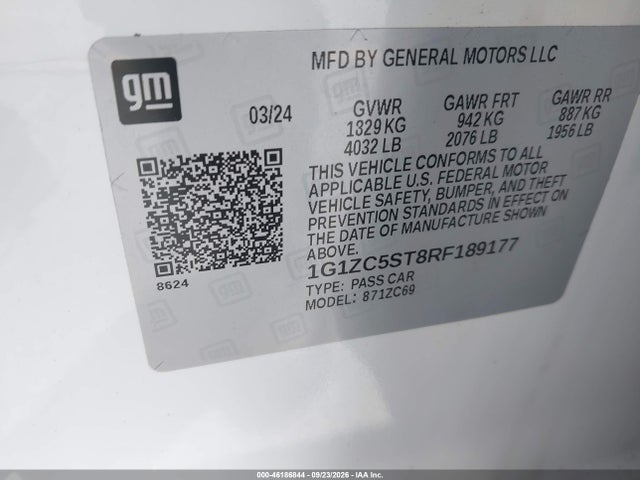 Продажа на аукционе авто 2024 Chevrolet Malibu Fwd 1fl, vin: 1G1ZC5ST8RF189177, номер лота: 46186844