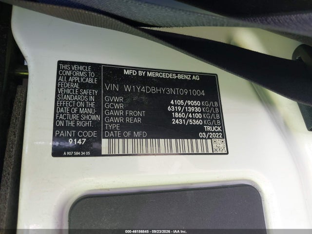2022 Mercedes-benz Sprinter 2500 Standard Roof I4 Diesel მანქანა იყიდება აუქციონზე, vin: W1Y4DBHY3NT091004, აუქციონის ნომერი: 46186845
