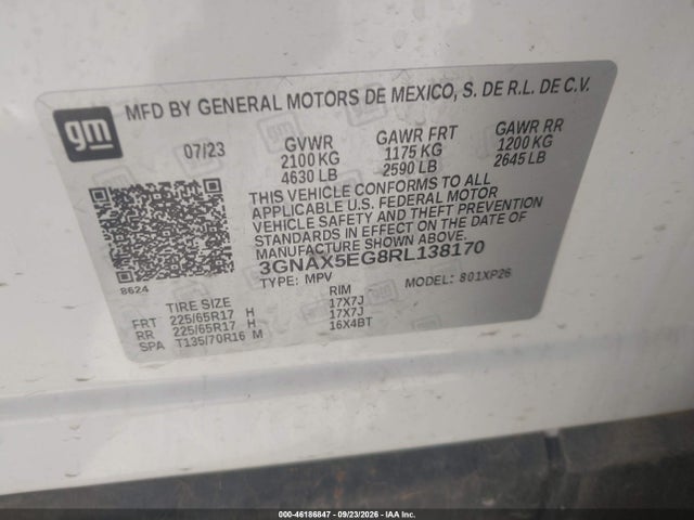 Aukcja sprzedaży 2024 Chevrolet Equinox Awd 1fl, vin: 3GNAX5EG8RL138170, numer aukcji: 46186847