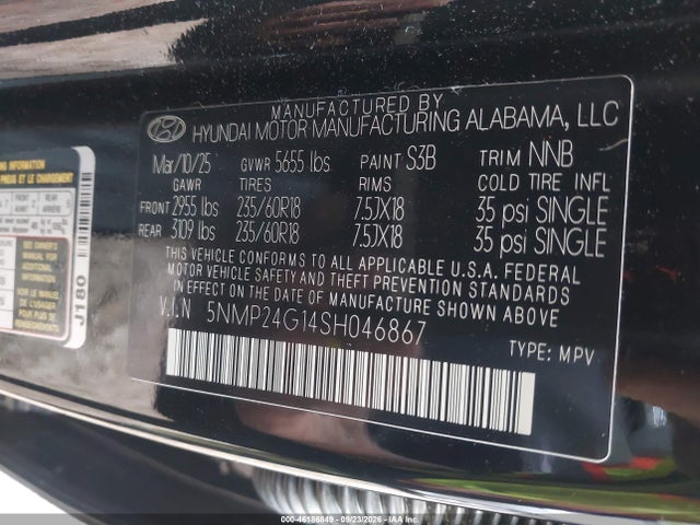 46186849 :رقم المزاد ، 5NMP24G14SH046867 vin ، 2025 Hyundai Santa Fe Hybrid Sel مزاد بيع
