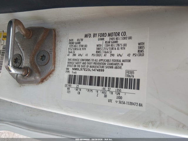 Aukcja sprzedaży 2020 Ford Transit Connect Xl, vin: NM0LS7E23L1474899, numer aukcji: 46186850