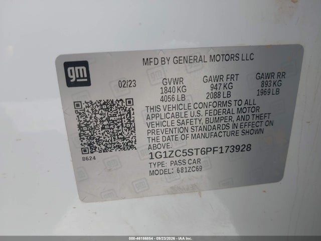Auction sale of the 2023 Chevrolet Malibu Fwd 1fl, vin: 1G1ZC5ST6PF173928, lot number: 46186854
