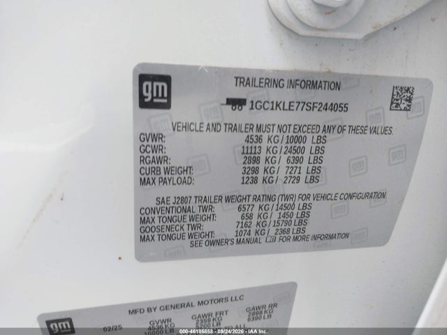 Продаж на аукціоні авто 2025 Chevrolet Silverado 2500hd 4wd  Long Bed Work Truck, vin: 1GC1KLE77SF244055, номер лоту: 46186858