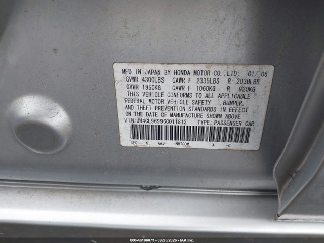 46186873 :رقم المزاد ، JH4CL96996C011812 vin ، 2006 Acura Tsx مزاد بيع