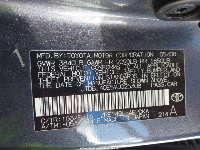 Продажа на аукционе авто 2009 Toyota Corolla Le, vin: JTDBL40E59J025308, номер лота: 46186923