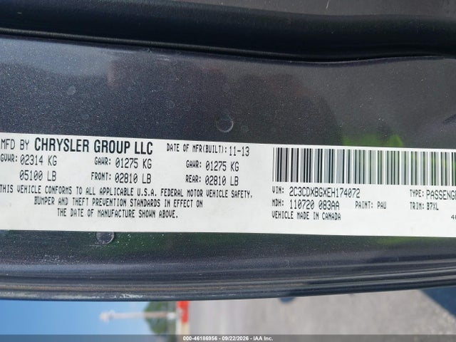 46186956 :رقم المزاد ، 2C3CDXBGXEH174072 vin ، 2014 Dodge Charger Se مزاد بيع
