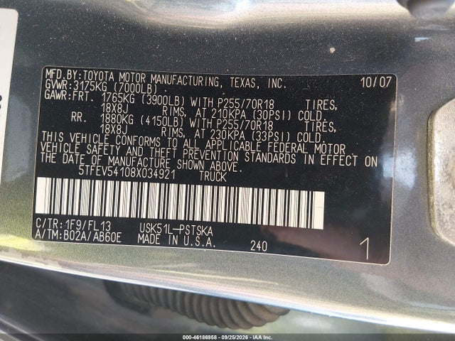 Aukcja sprzedaży 2008 Toyota Tundra Sr5 5.7l V8, vin: 5TFEV54108X034921, numer aukcji: 46186958