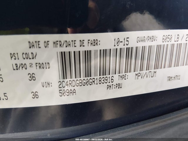 Aukcja sprzedaży 2016 Dodge Grand Caravan Se/sxt, vin: 2C4RDGBG0GR183916, numer aukcji: 46186967