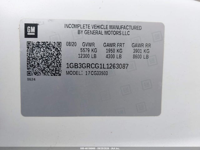 2020 Chevrolet Express Cutaway Work Van მანქანა იყიდება აუქციონზე, vin: 1GB3GRCG1L1263087, აუქციონის ნომერი: 46186969