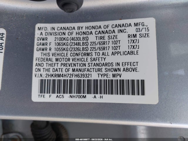Honda Cr-v Ex-l 2015 2HKRM4H72FH639321 Image 9