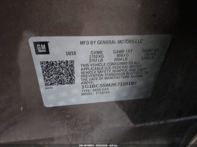 Продаж на аукціоні авто 2019 Chevrolet Cruze Ls, vin: 1G1BC5SM2K7119197, номер лоту: 46186993