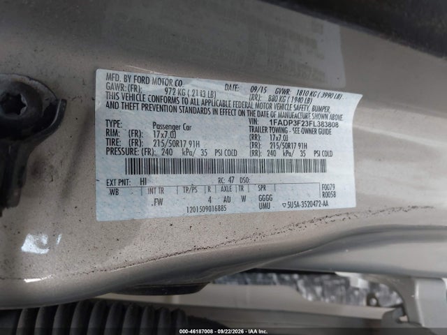 Aukcja sprzedaży 2015 Ford Focus Se, vin: 1FADP3F23FL383808, numer aukcji: 46187008