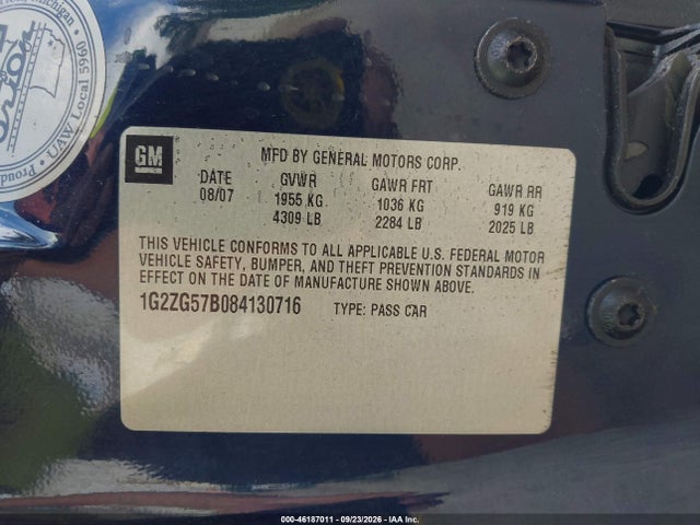 46187011 :رقم المزاد ، 1G2ZG57B084130716 vin ، 2008 Pontiac G6 مزاد بيع