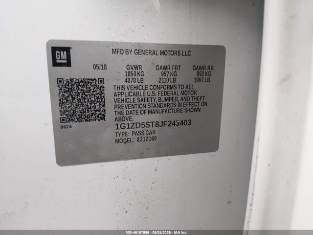 46187056 :رقم المزاد ، 1G1ZD5ST8JF243403 vin ، 2018 Chevrolet Malibu Lt مزاد بيع