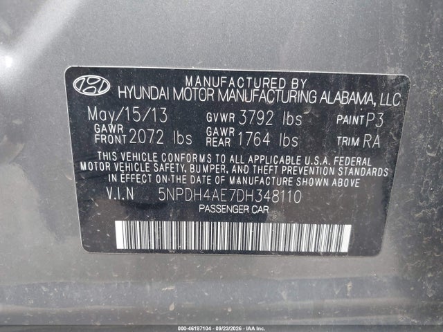 Продаж на аукціоні авто 2013 Hyundai Elantra Gls, vin: 5NPDH4AE7DH348110, номер лоту: 46187104
